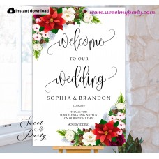 Winter Wedding welcome sign template,Poinsettia Wedding welcome sign,(154)